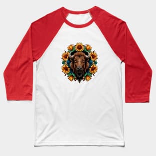 American Bison With Sunflower Wreath Kansas State Tattoo Art Baseball T-Shirt